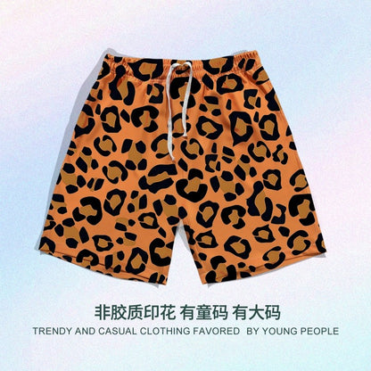 Leopard print dopamine men casual loose shorts beach pants