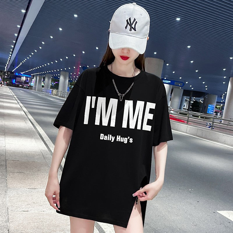 I am me graphics vibe slit right short-sleeved T-shirt