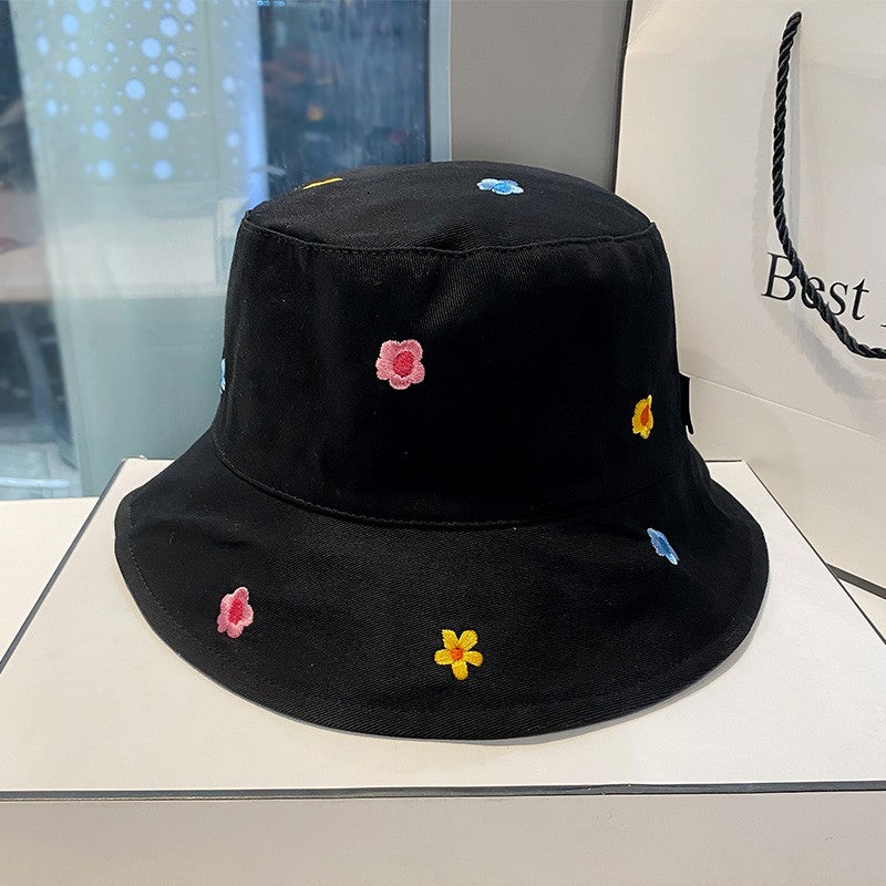 Cute Flower Embroidered Fisherman Hat Women's Summer Pot Hat