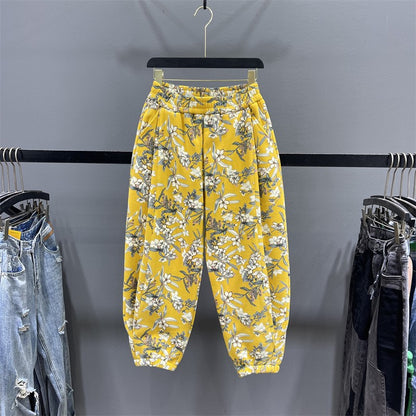 Fragmented floral radish pants for women