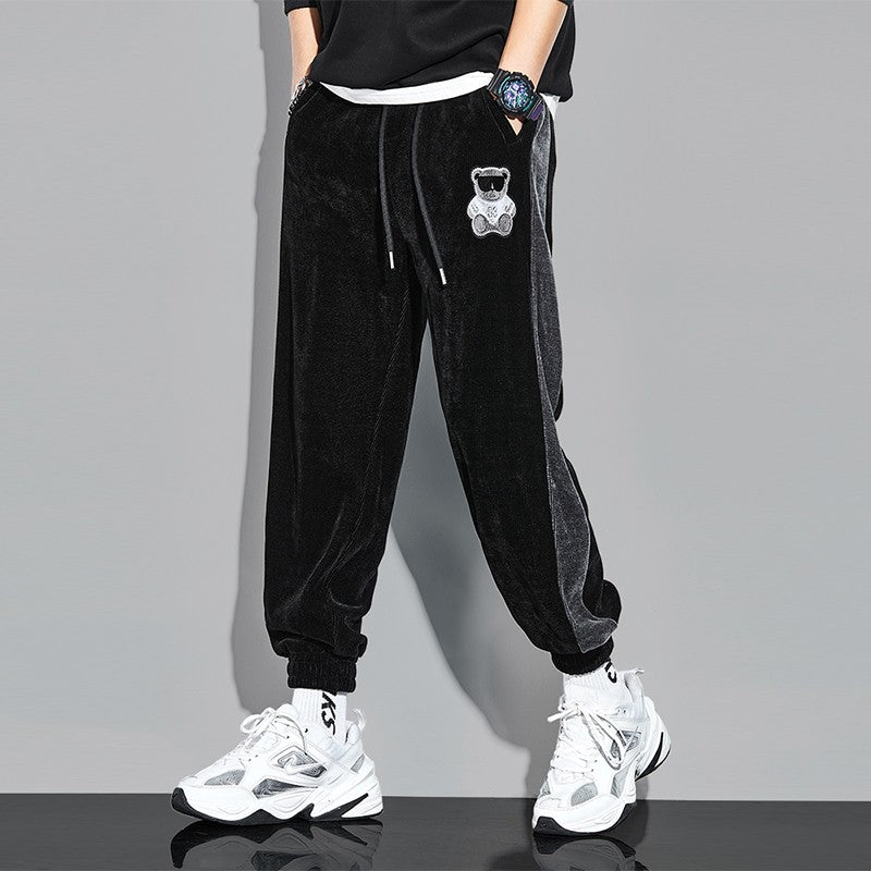 Corduroy sweatpant for men bear loose ankle binding