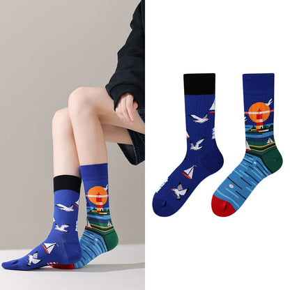 Trendy socks original men and women cartoon creative middle tube cotton socks