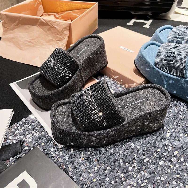 Slippers Water Diamond Letter Slope Heel Women Slippers Shoe