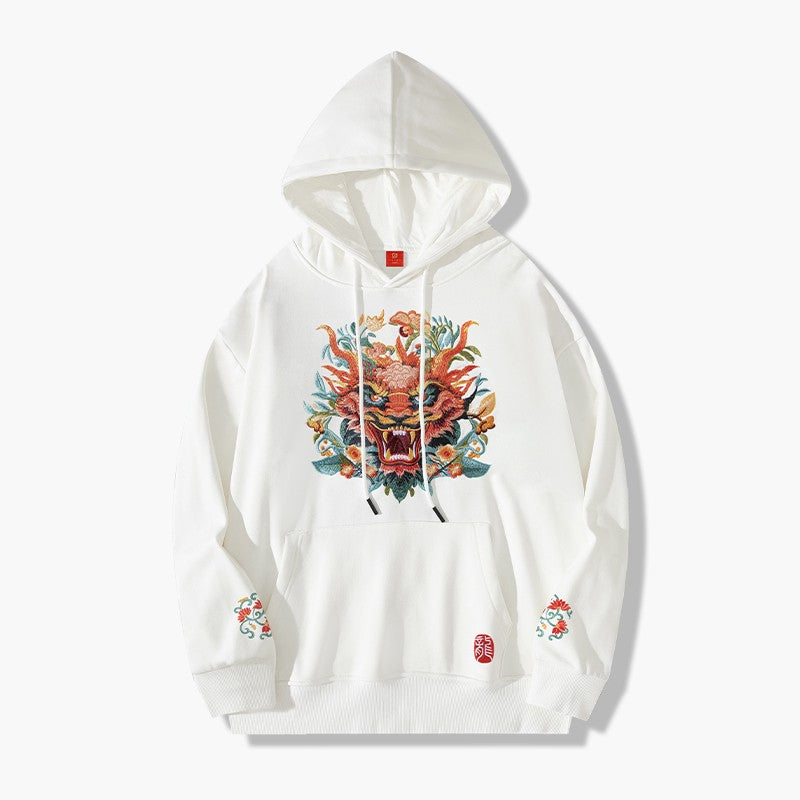 Dragon head embroidery hooded sweater unisex hoodies