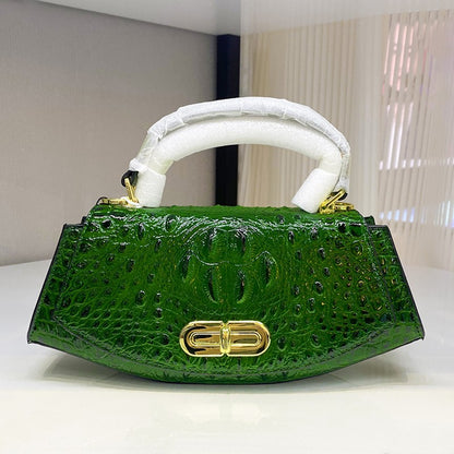 Crocodile pattern saddle luxury genuine leather handbag