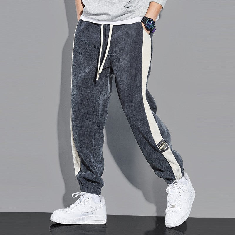 Grey joggers loose fitting ankle ties men's sports pants