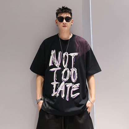 Not too late t-shirt wool letter men's summer hiphop unisex T-shirt