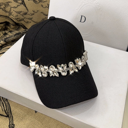 Rhinestone coarse tweed hard top baseball cap