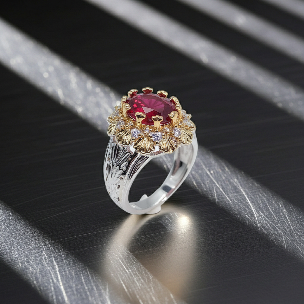 Woven Gold Ruby Ring