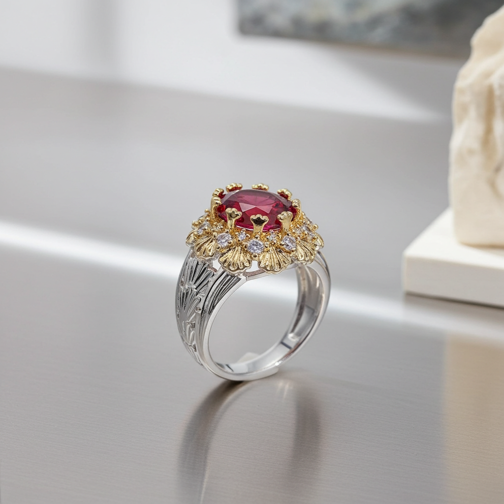 Woven Gold Ruby Ring