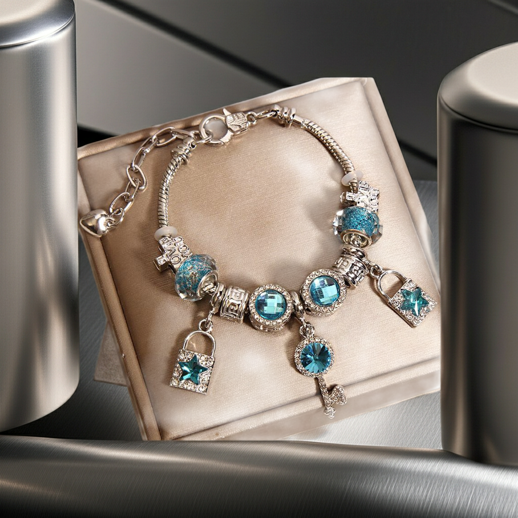 Glass Bead Key Lock Bracelet