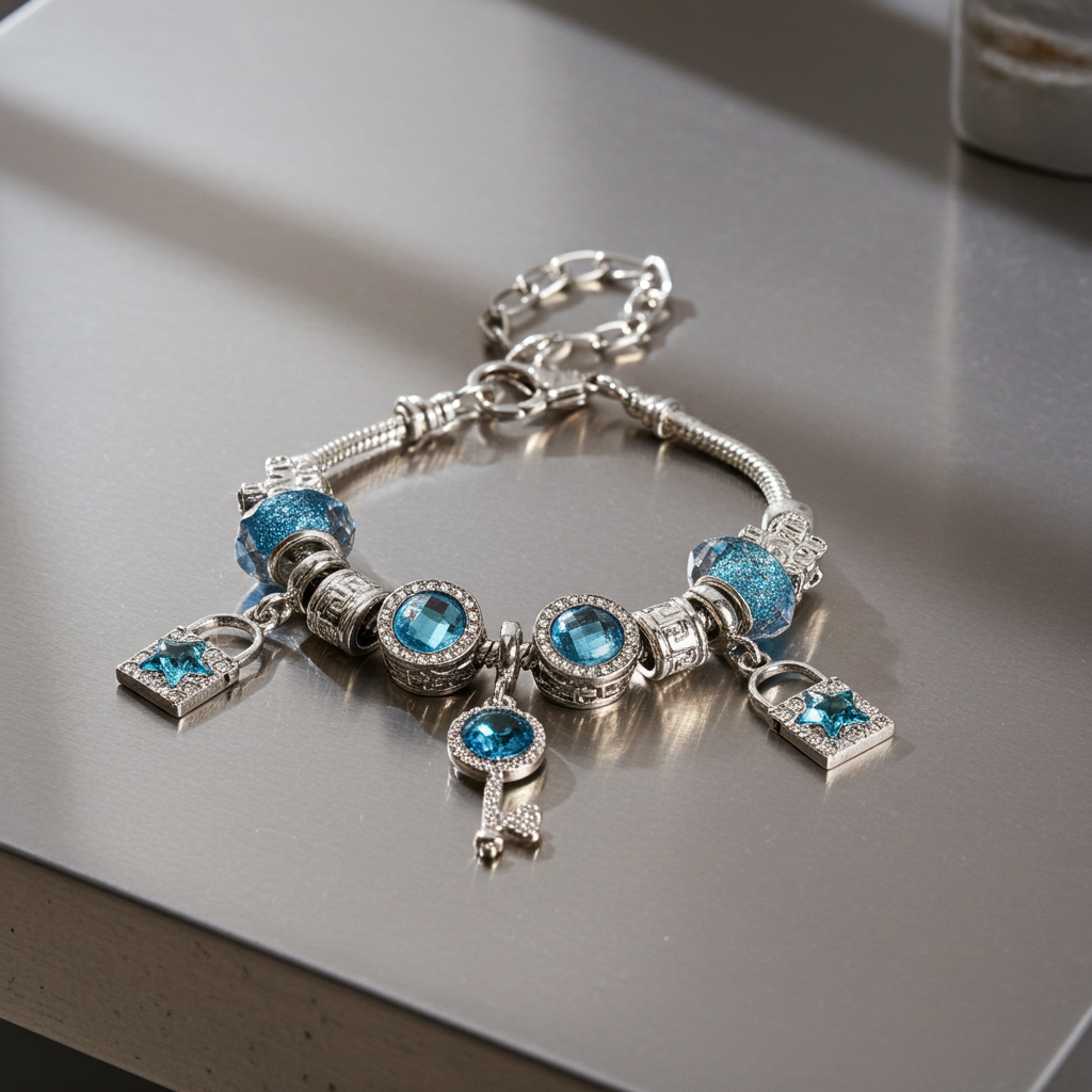 Glass Bead Key Lock Bracelet