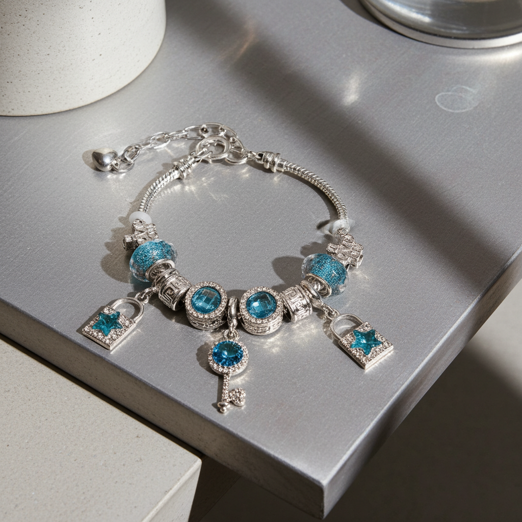 Glass Bead Key Lock Bracelet