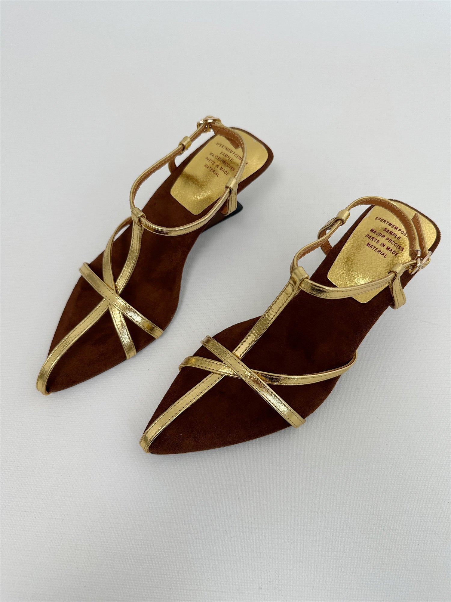 Gold thin band pointed toe 6cm wedge heel high heel sandals