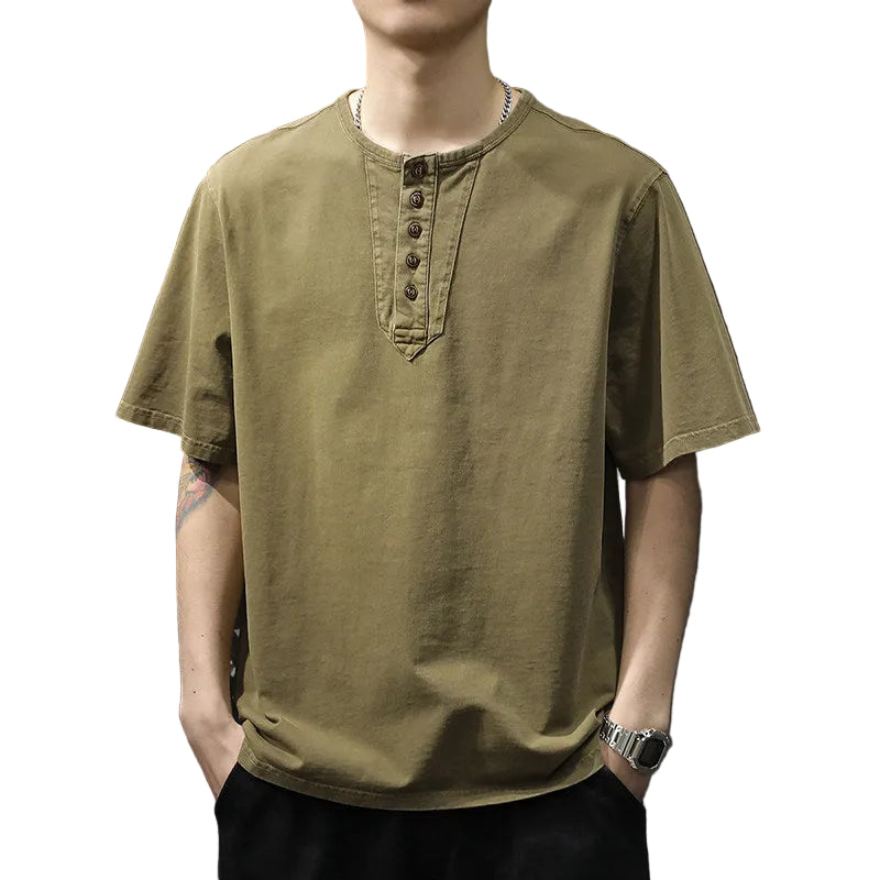 Men's Short Sleeve T-Shirt Pure Cotton Thin Henry Collar Shirt