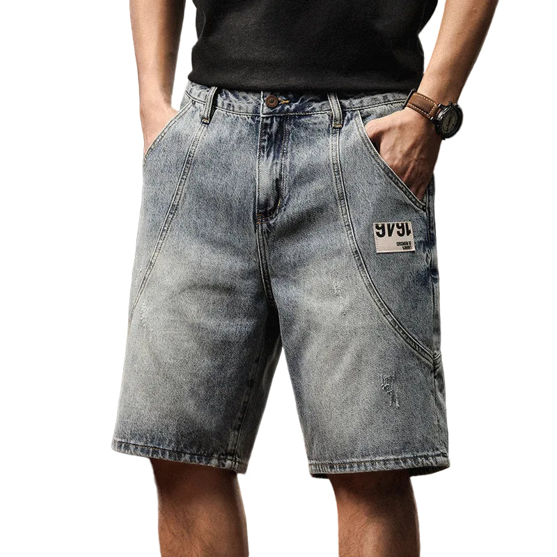Denim shorts men's summer new trendy loose straight pant