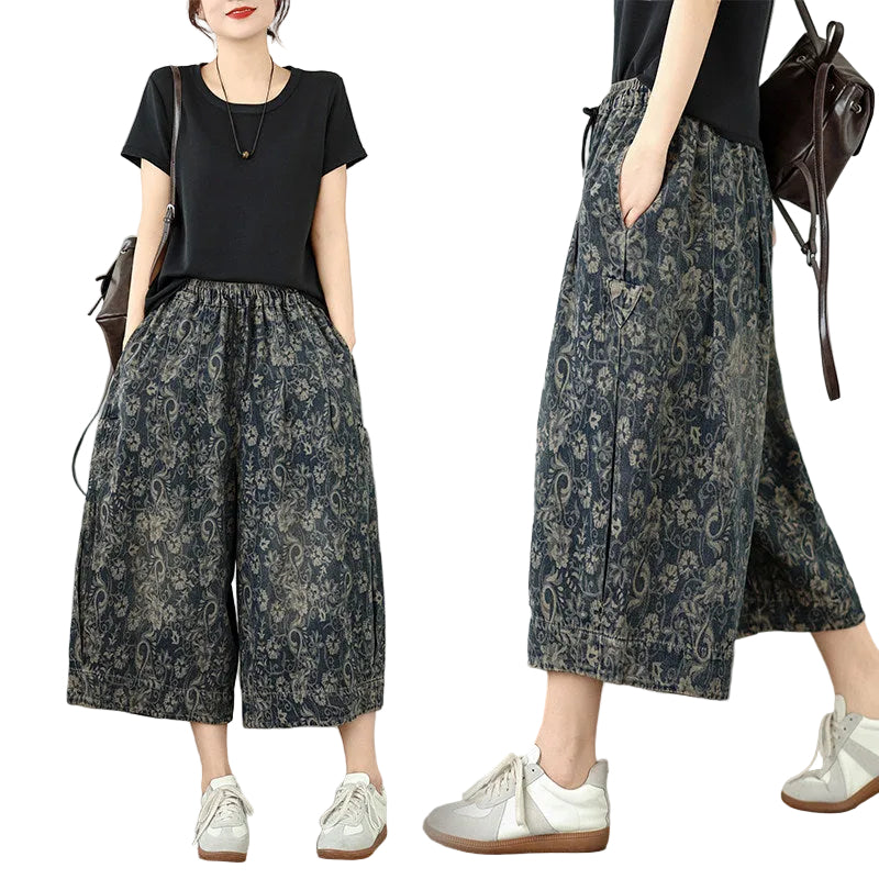 Denim elastic wide-leg pant