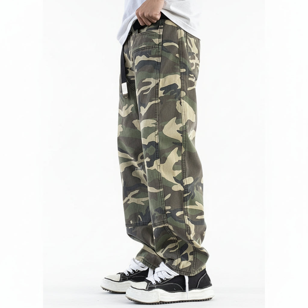 Fleece camouflage cargo men pants distressed trouser