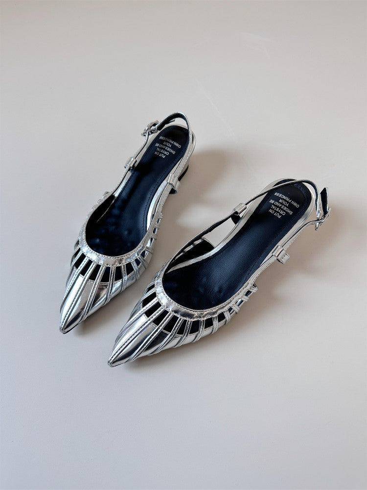 Low mid-heel wedge sandals women's summer pointed toe shoes