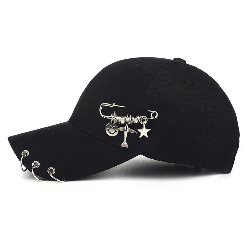 Sleek peaked black cap