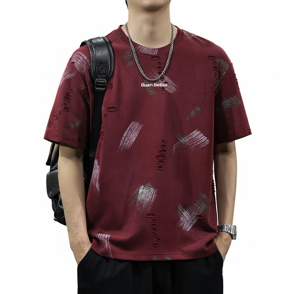 T-shirt men's summer new loose casual cloud dyed jacquard half-sleeve shirt