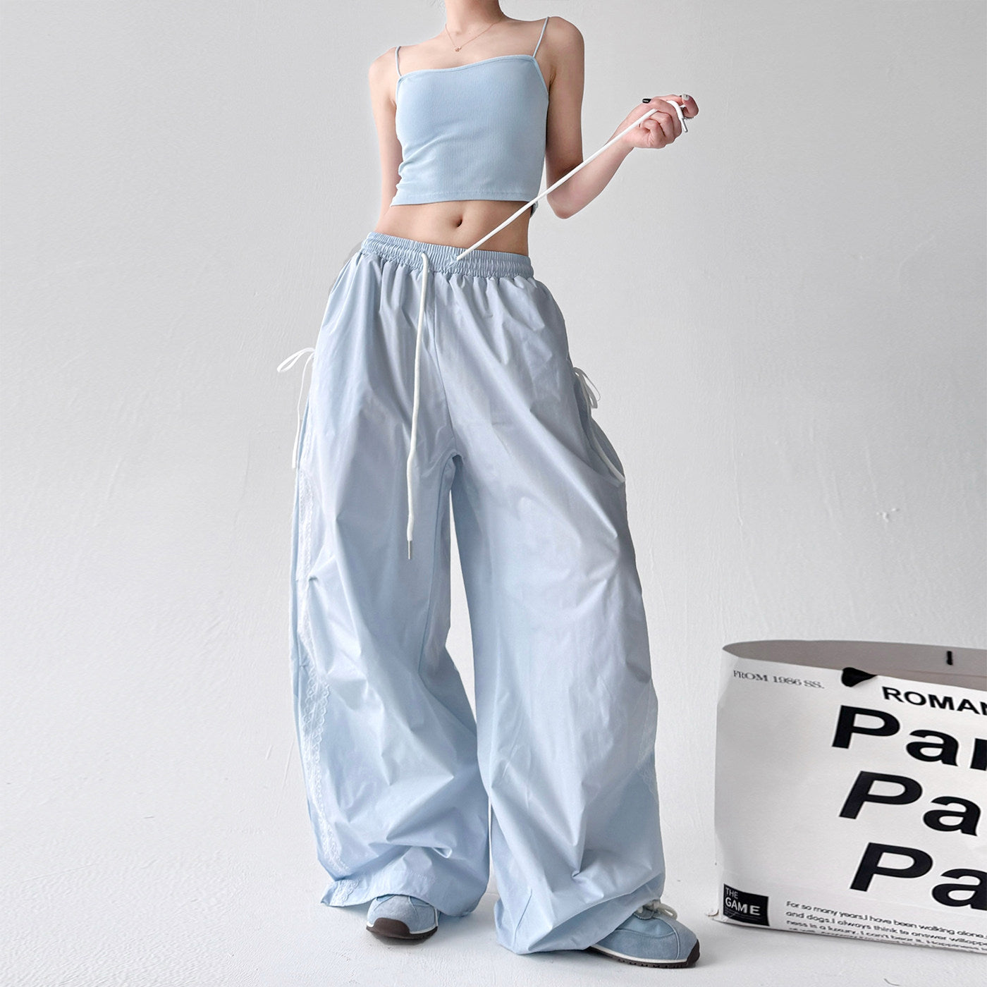 Blue pants women's high-waisted casual sports trousers