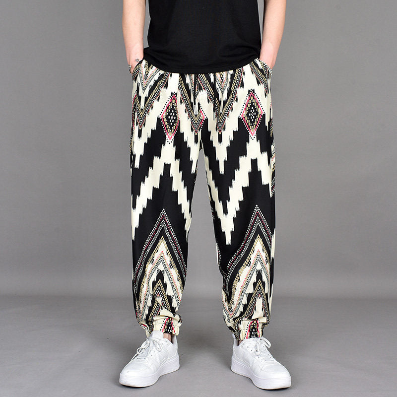 Drape casual print bound leg pants