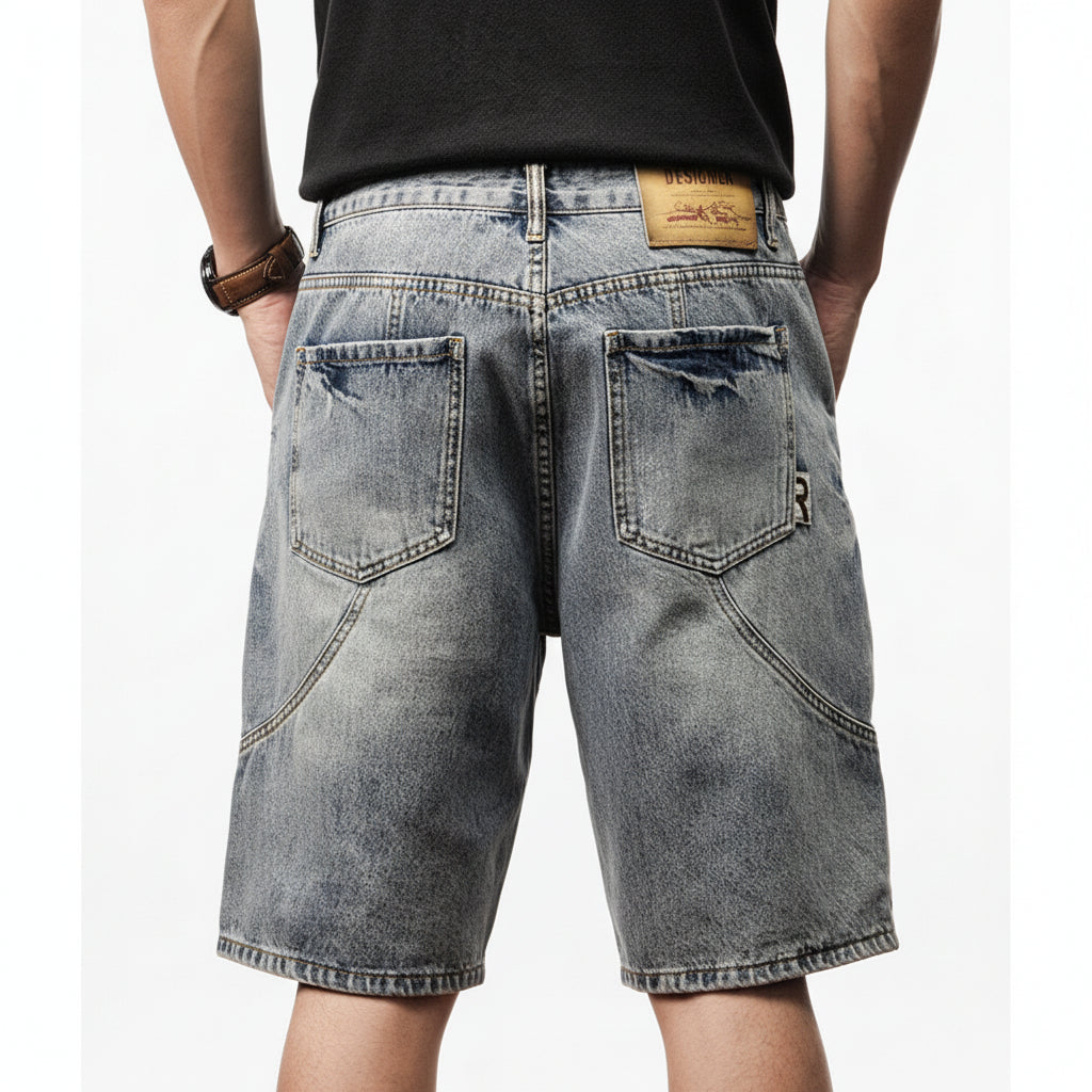 Denim shorts men's summer new trendy loose straight pant