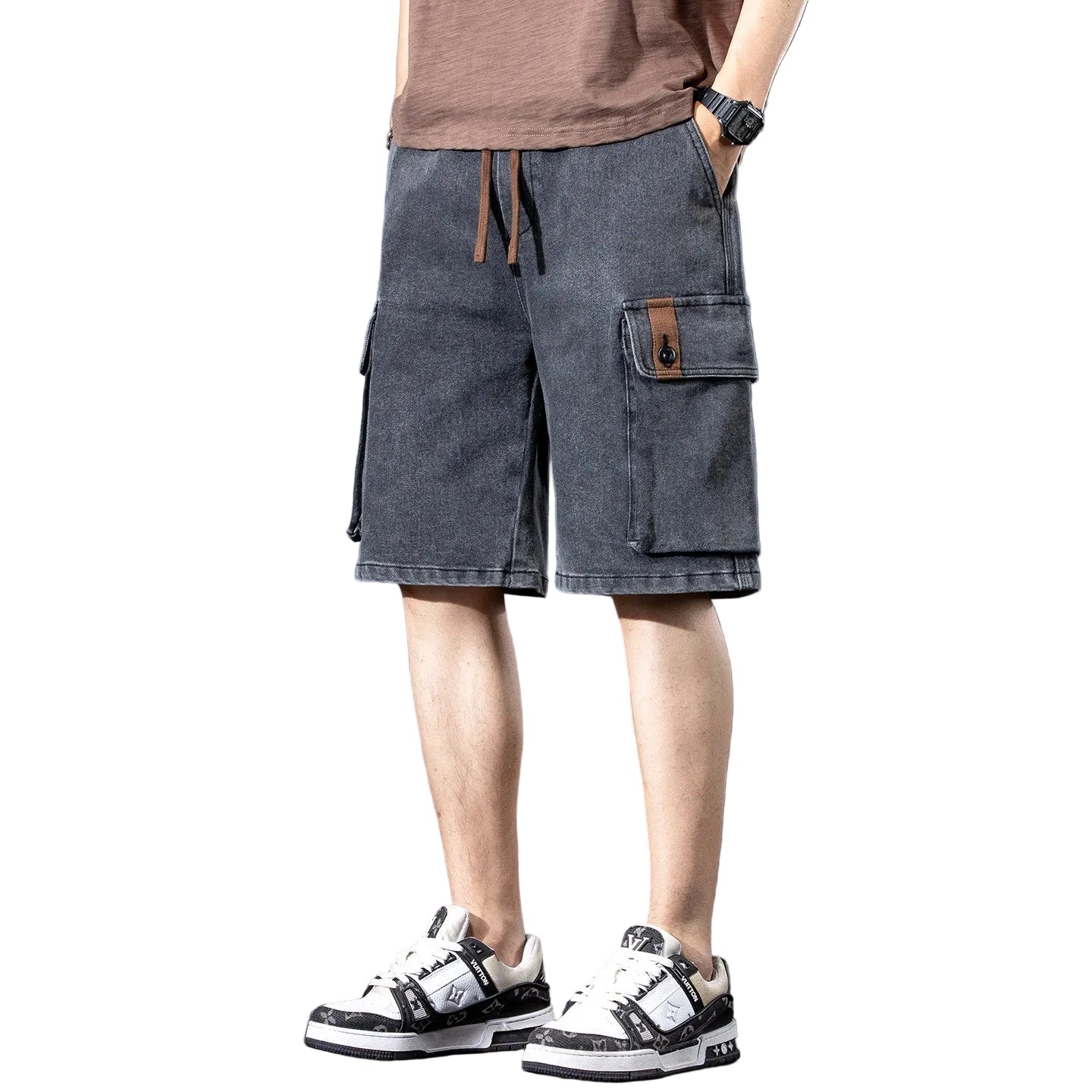 Short denim cargo men's outer pants summer multi-pocket trousers