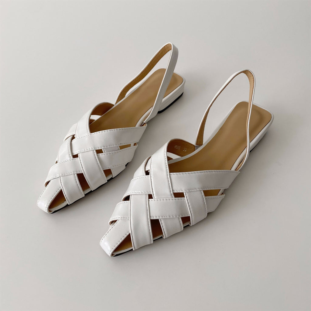 Woven gold low-heeled toe sandals flat shoe