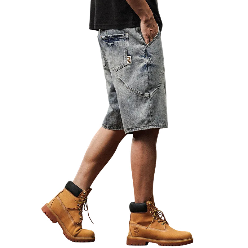Denim shorts men's summer new trendy loose straight pant