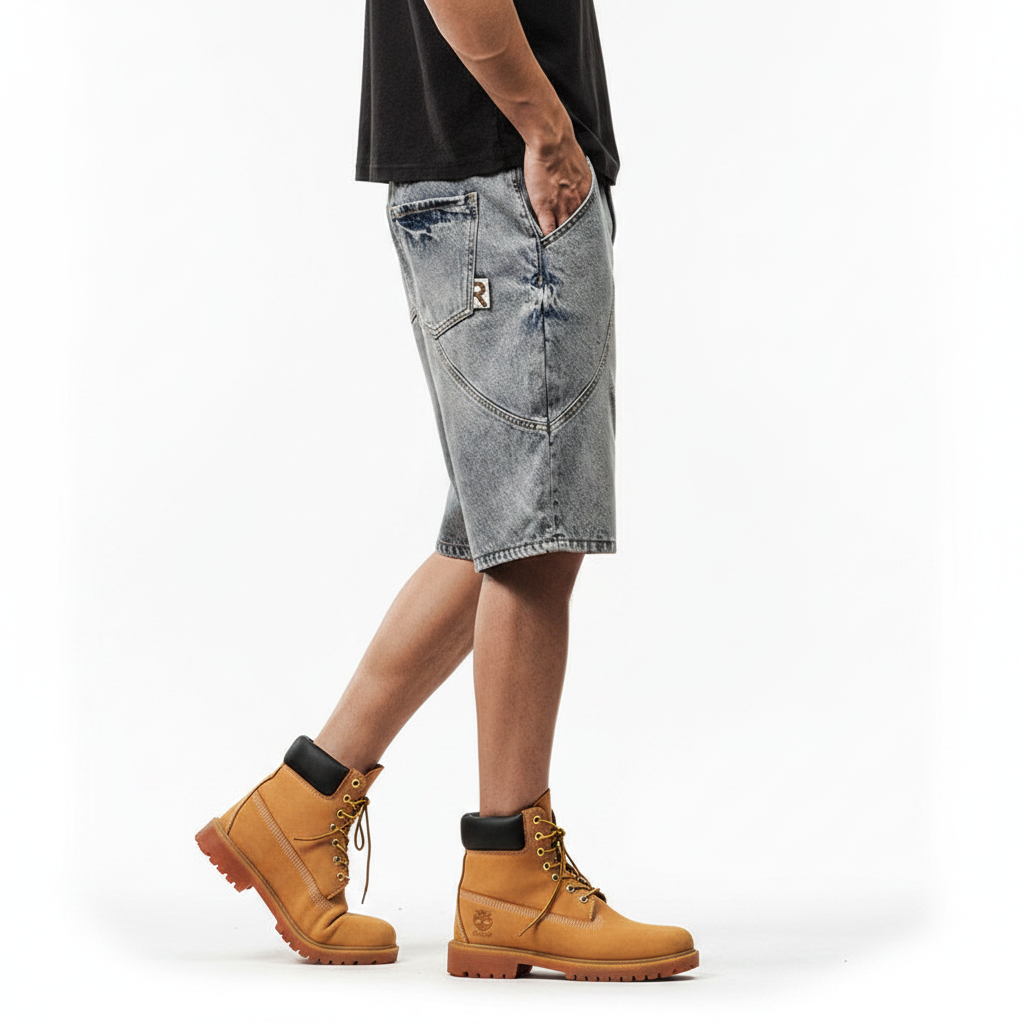 Denim shorts men's summer new trendy loose straight pant