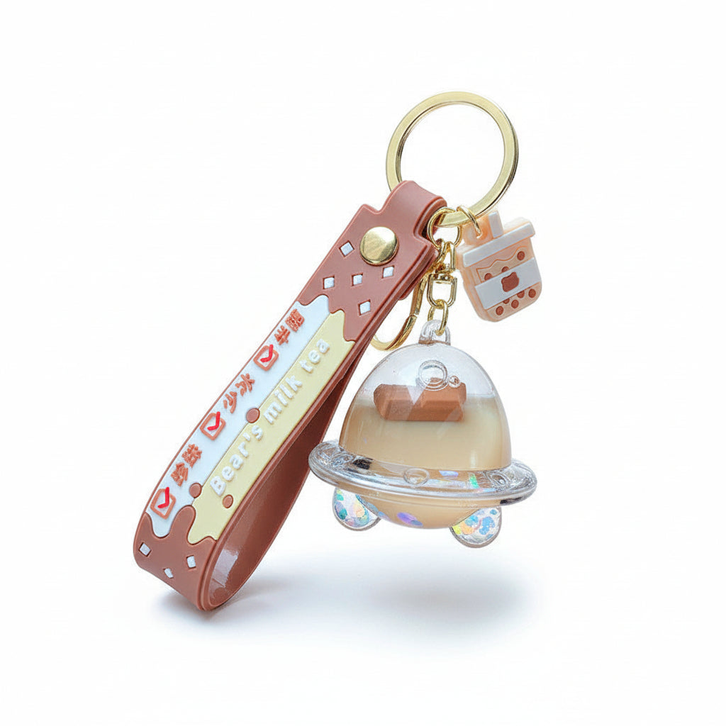 Miniature milk tea cup chocolate floating keychain