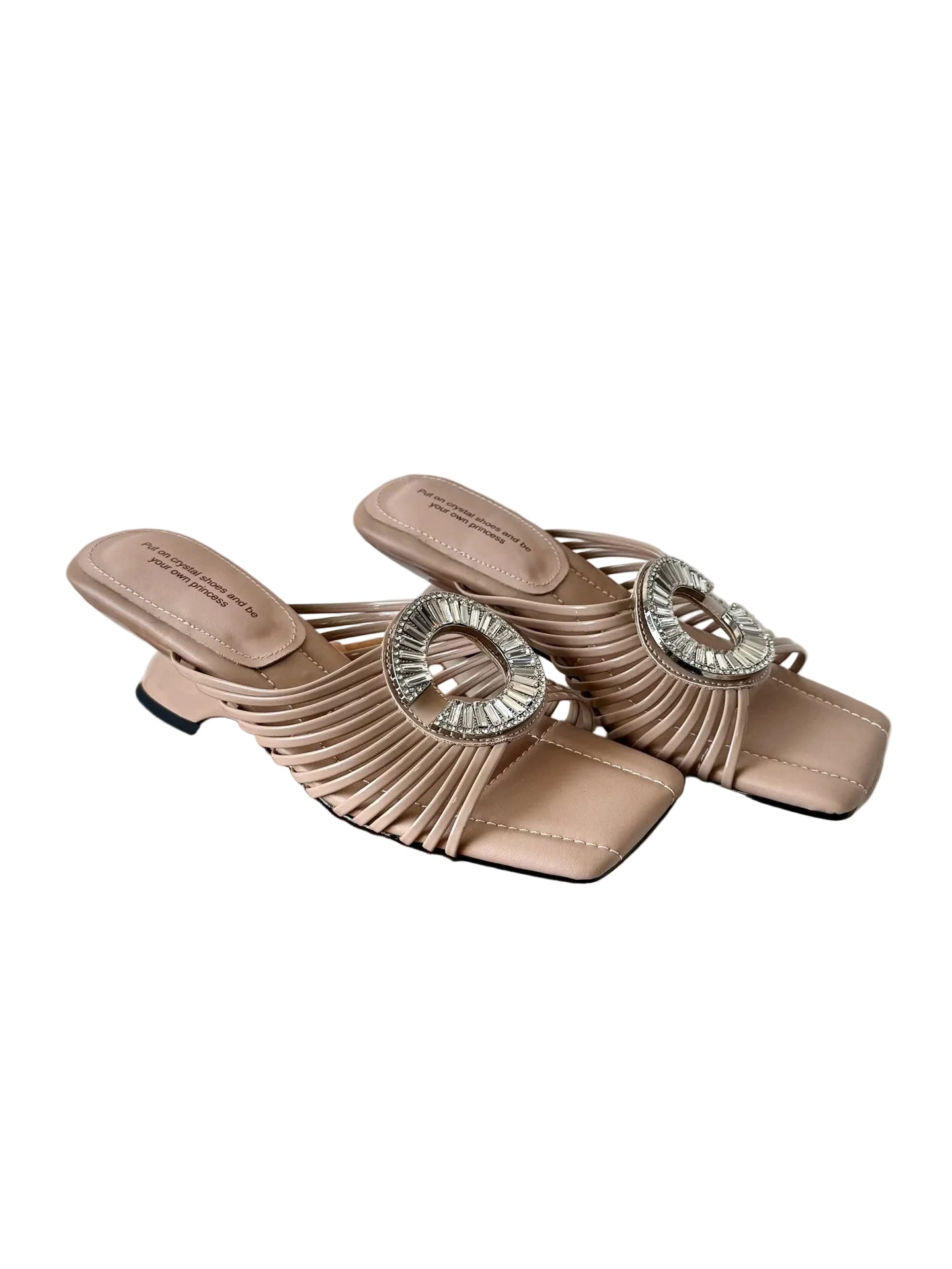 Luxury woven open-toe slipper lady's round buckle sandals heels