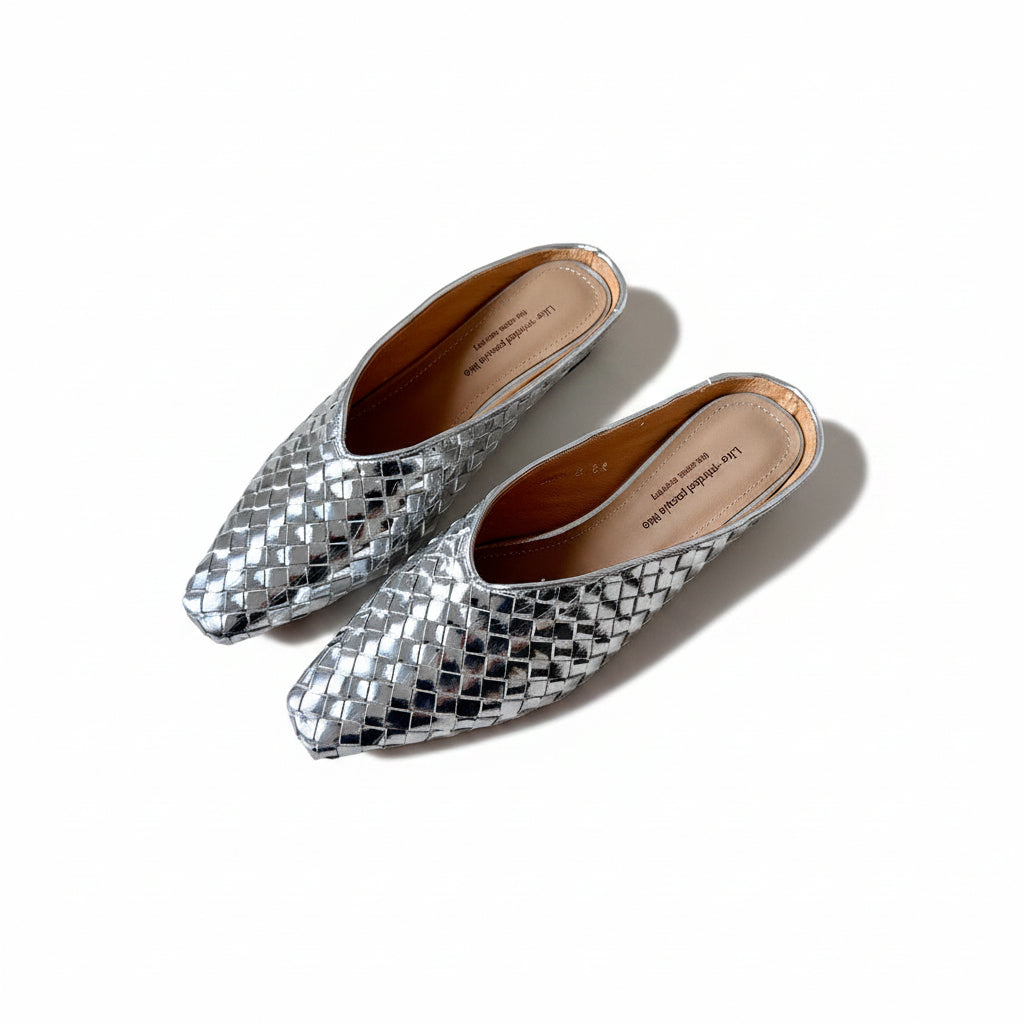 Low wedge slippers gold silver slide  sandals
