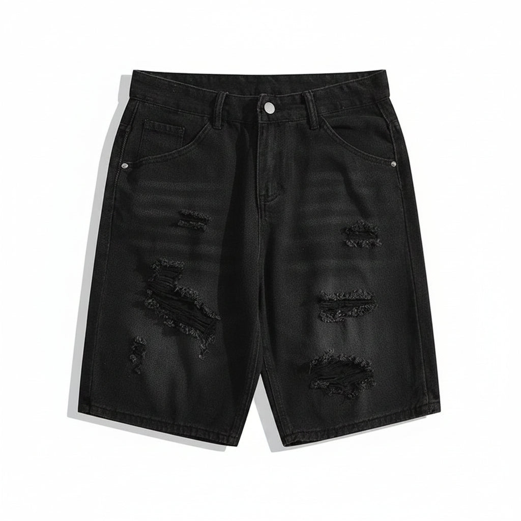 Denim Shorts Black Straight Men Pants