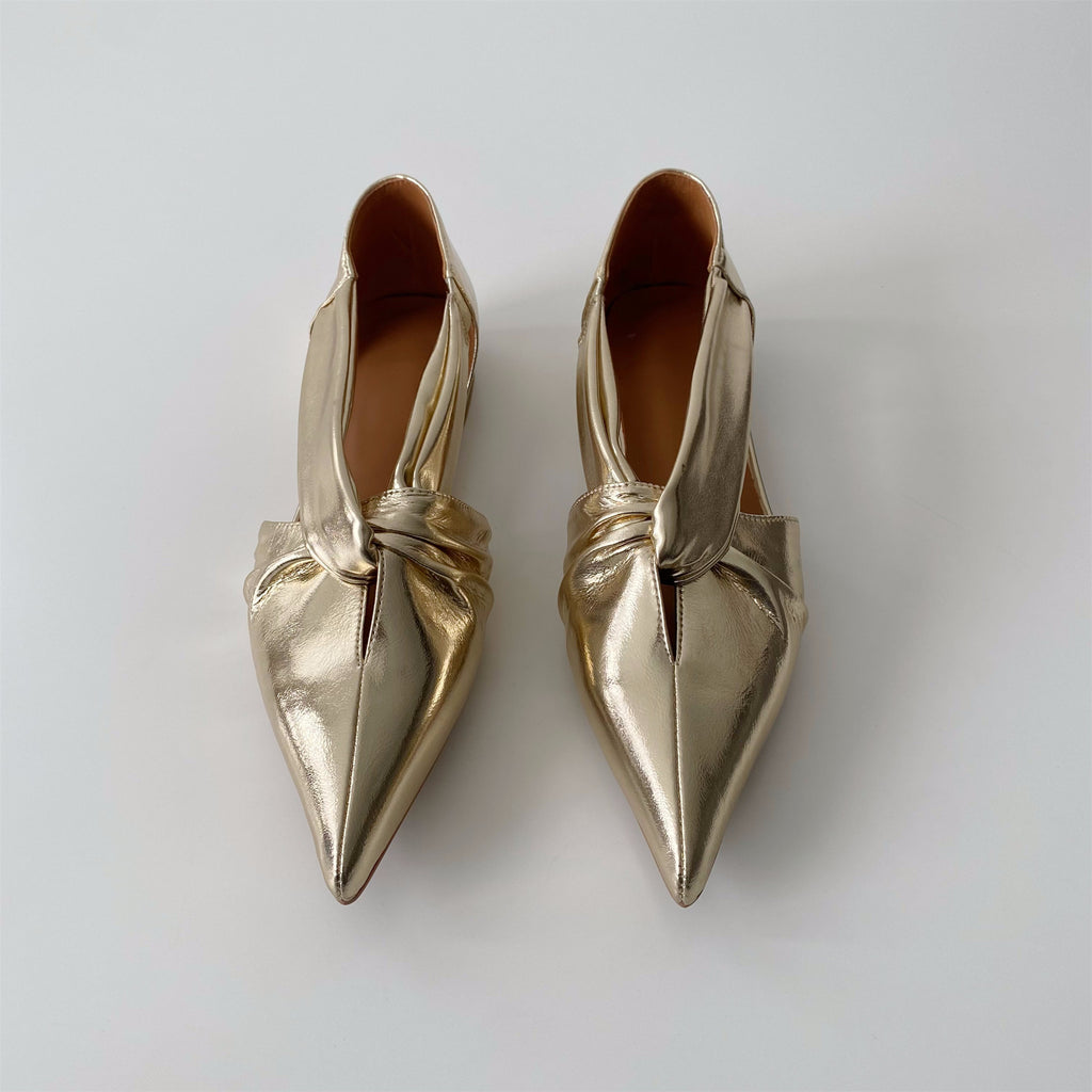 Gold belt leather flat heel women shoe