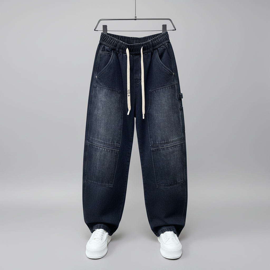 Trendy distressed washed jeans men's autumn loose fit pants