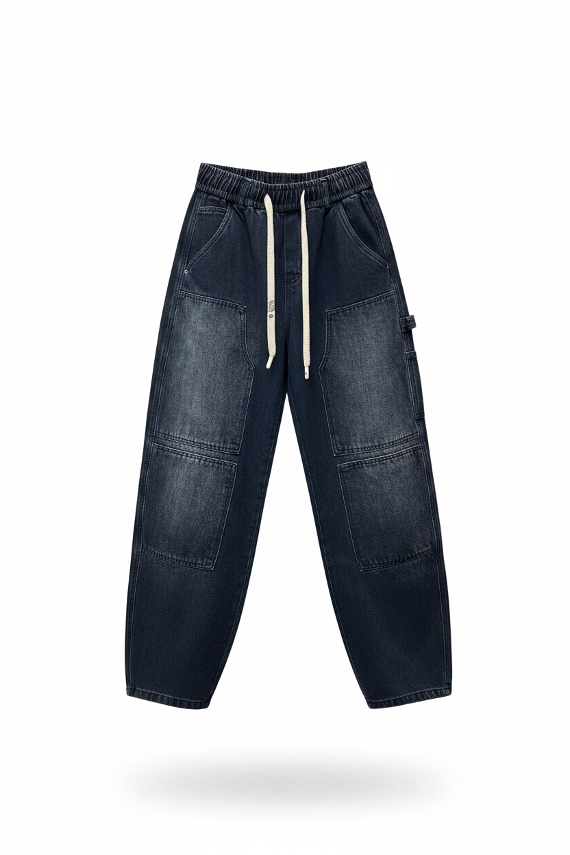 Trendy distressed washed jeans men's autumn loose fit pants
