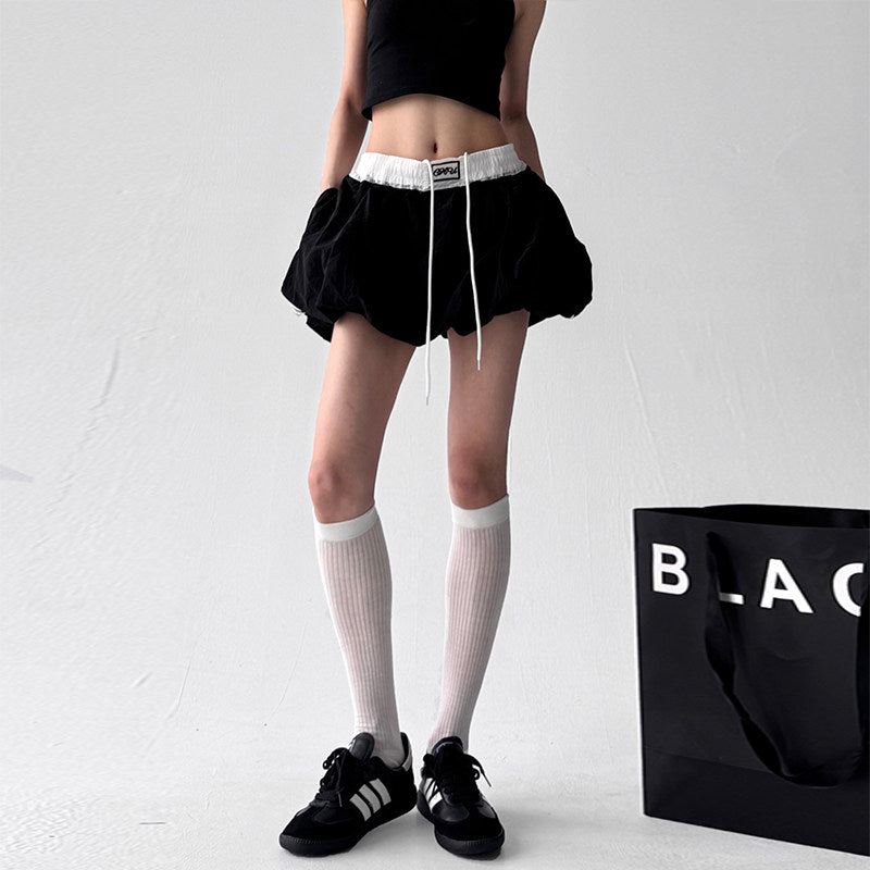 Letter color-blocking flower bud skirt 2026 super hot summer new sexy hot girl puffy skirt A-line anti-light shorts skirt