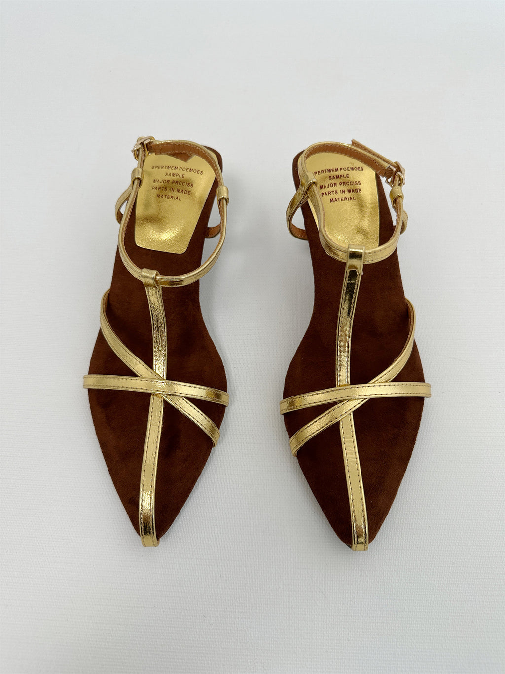 Gold thin band pointed toe 6cm wedge heel high heel sandals
