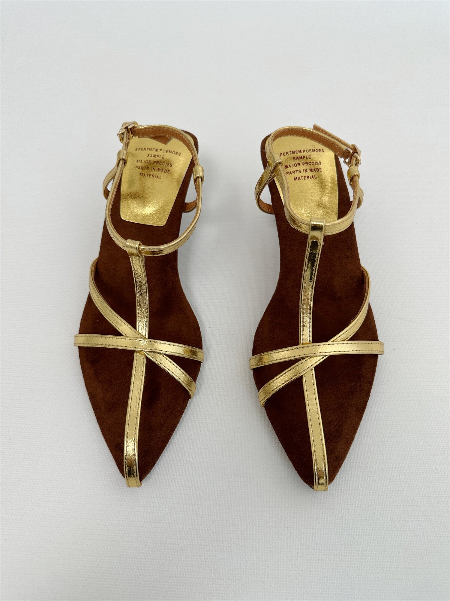 Gold thin band pointed toe 6cm wedge heel high heel sandals