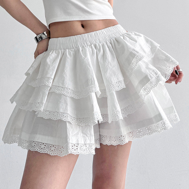 Skirt women's summer new small fresh summer white shorts skirt versatile sweet foreign style lace cake