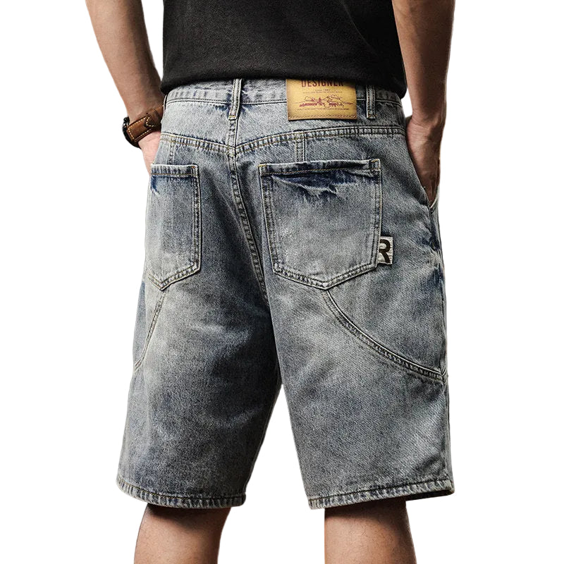 Denim shorts men's summer new trendy loose straight pant