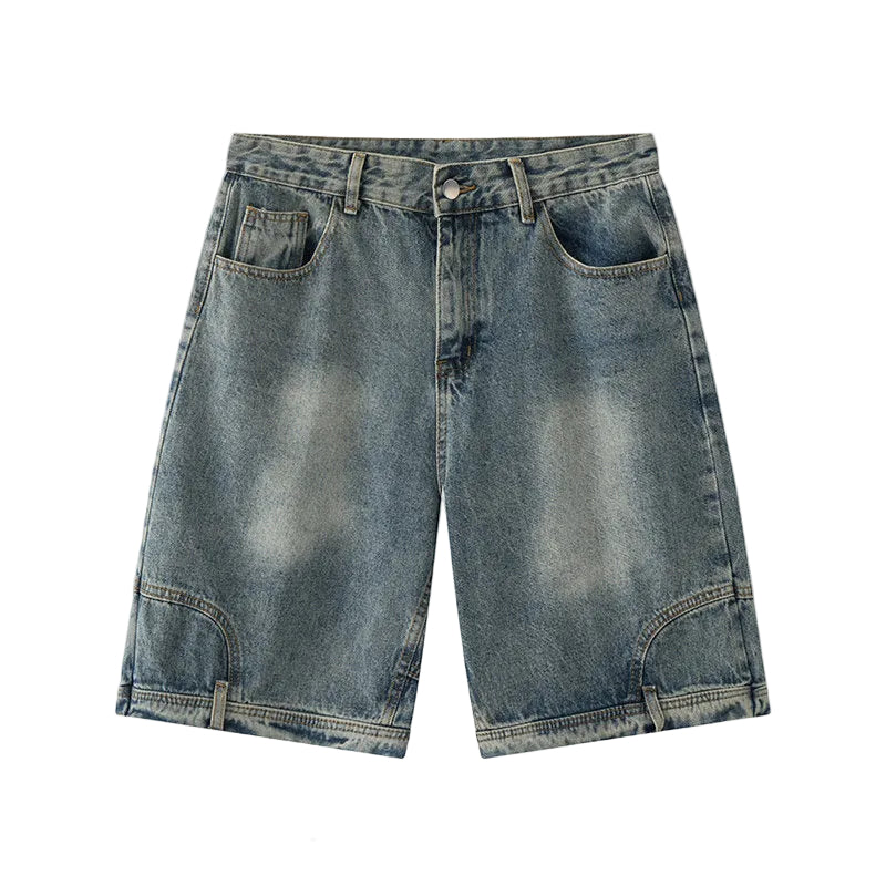 Distressed upside down men denim shorts jeans