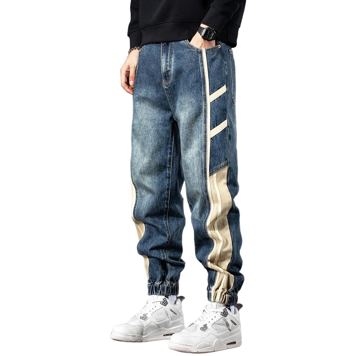 Jeans elasticated waist men denim pants