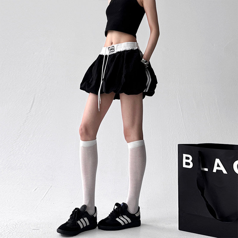 Letter color-blocking flower bud skirt 2026 super hot summer new sexy hot girl puffy skirt A-line anti-light shorts skirt