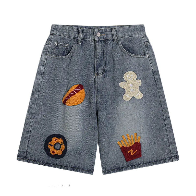 Embroidered denim shorts for men and women wide leg pants