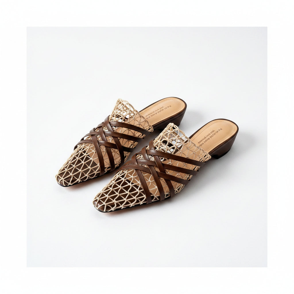 Pointed fishnet sandals thick-heeled shoe
