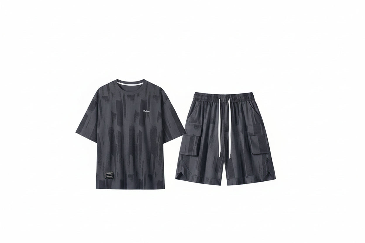 Black T-shirt shorts fat loose plus size